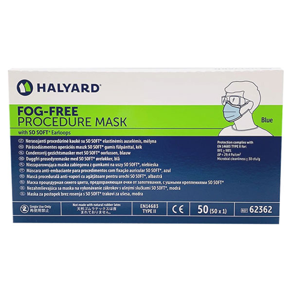 Halyard Fog-Free Procedure Mask - Level 2 - Blue - 50ct